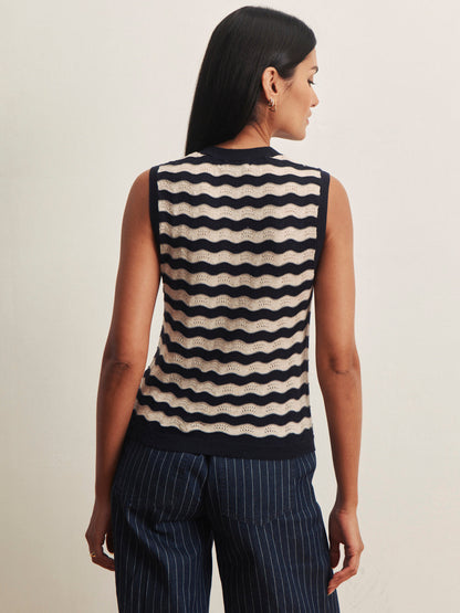 EVERYDAY CHEVRON KNIT SHELL INKSTORM/ DARK OPAL STRIPE | Sanctuary Clothing