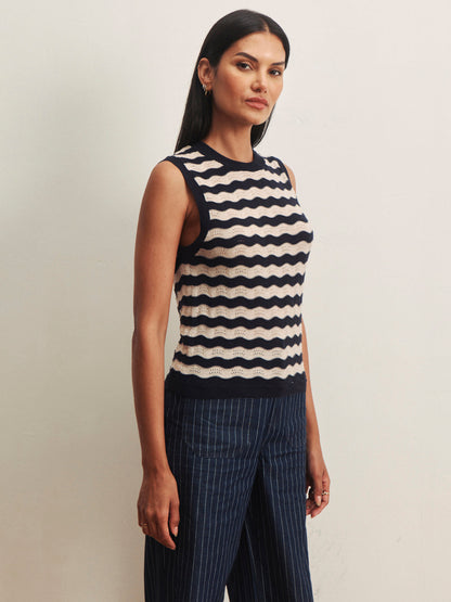 EVERYDAY CHEVRON KNIT SHELL INKSTORM/ DARK OPAL STRIPE | Sanctuary Clothing