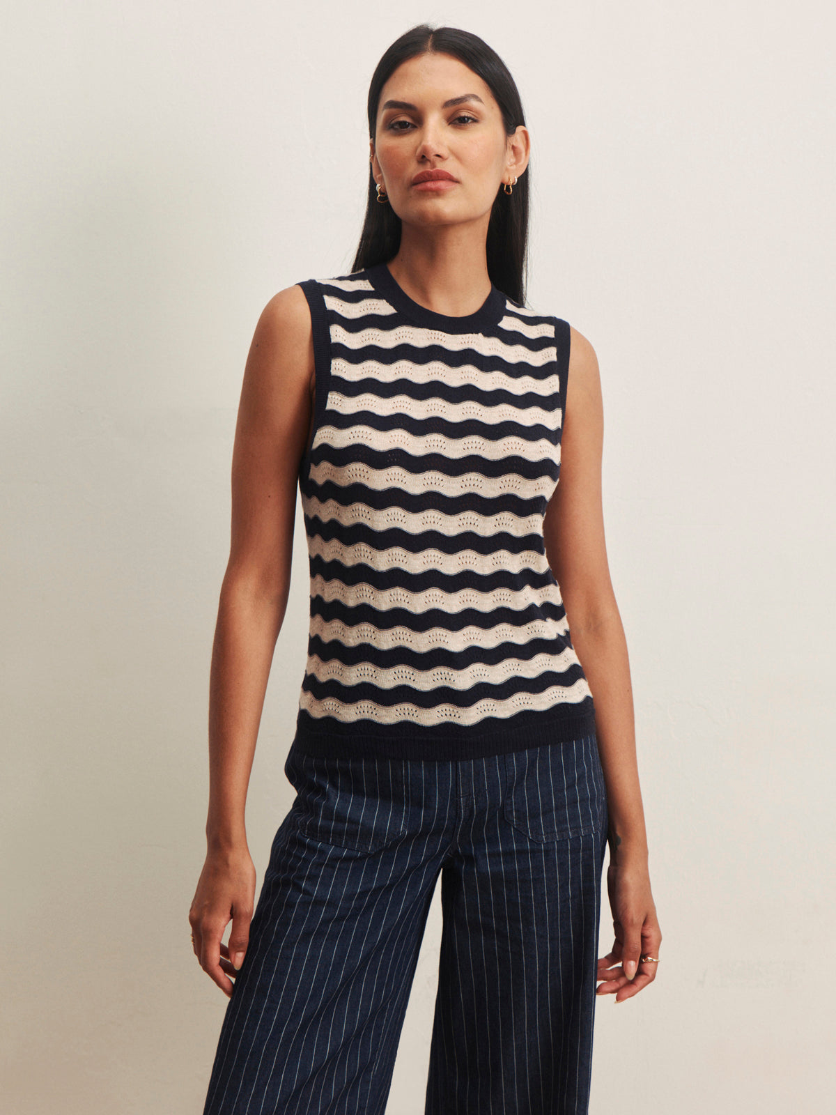 EVERYDAY CHEVRON KNIT SHELL INKSTORM/ DARK OPAL STRIPE | Sanctuary Clothing