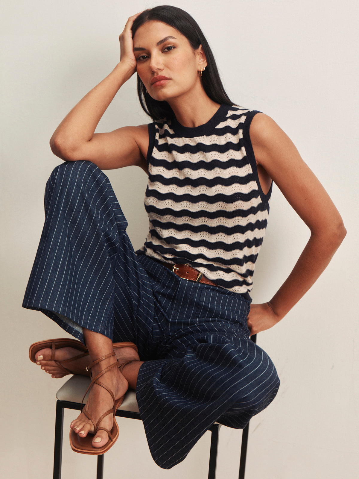 EVERYDAY CHEVRON KNIT SHELL INKSTORM/ DARK OPAL STRIPE | Sanctuary Clothing