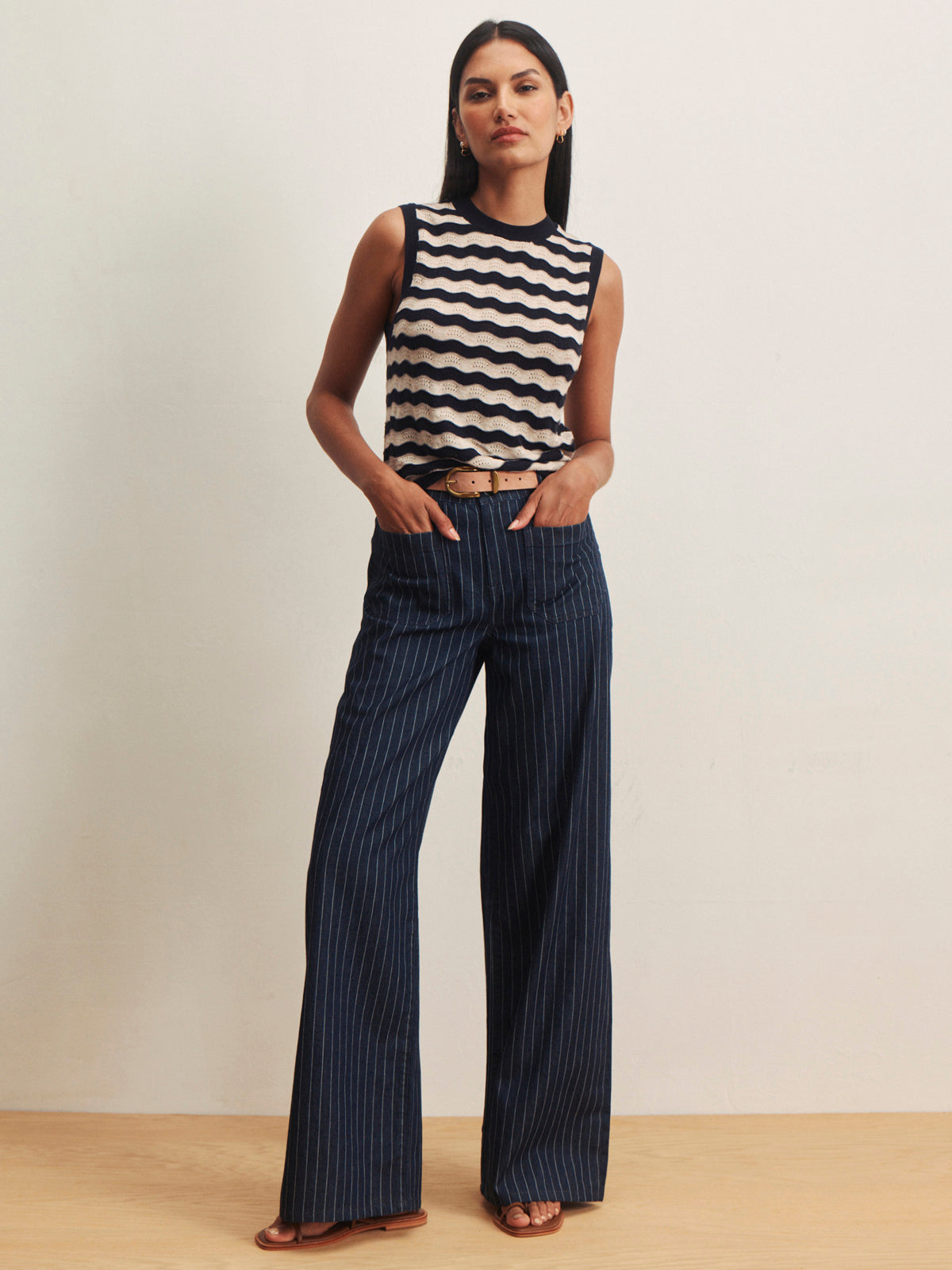 EVERYDAY CHEVRON KNIT SHELL INKSTORM/ DARK OPAL STRIPE | Sanctuary Clothing