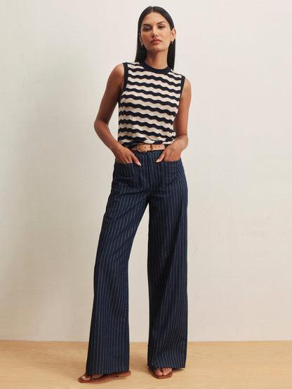 EVERYDAY CHEVRON KNIT SHELL INKSTORM/ DARK OPAL STRIPE | Sanctuary Clothing
