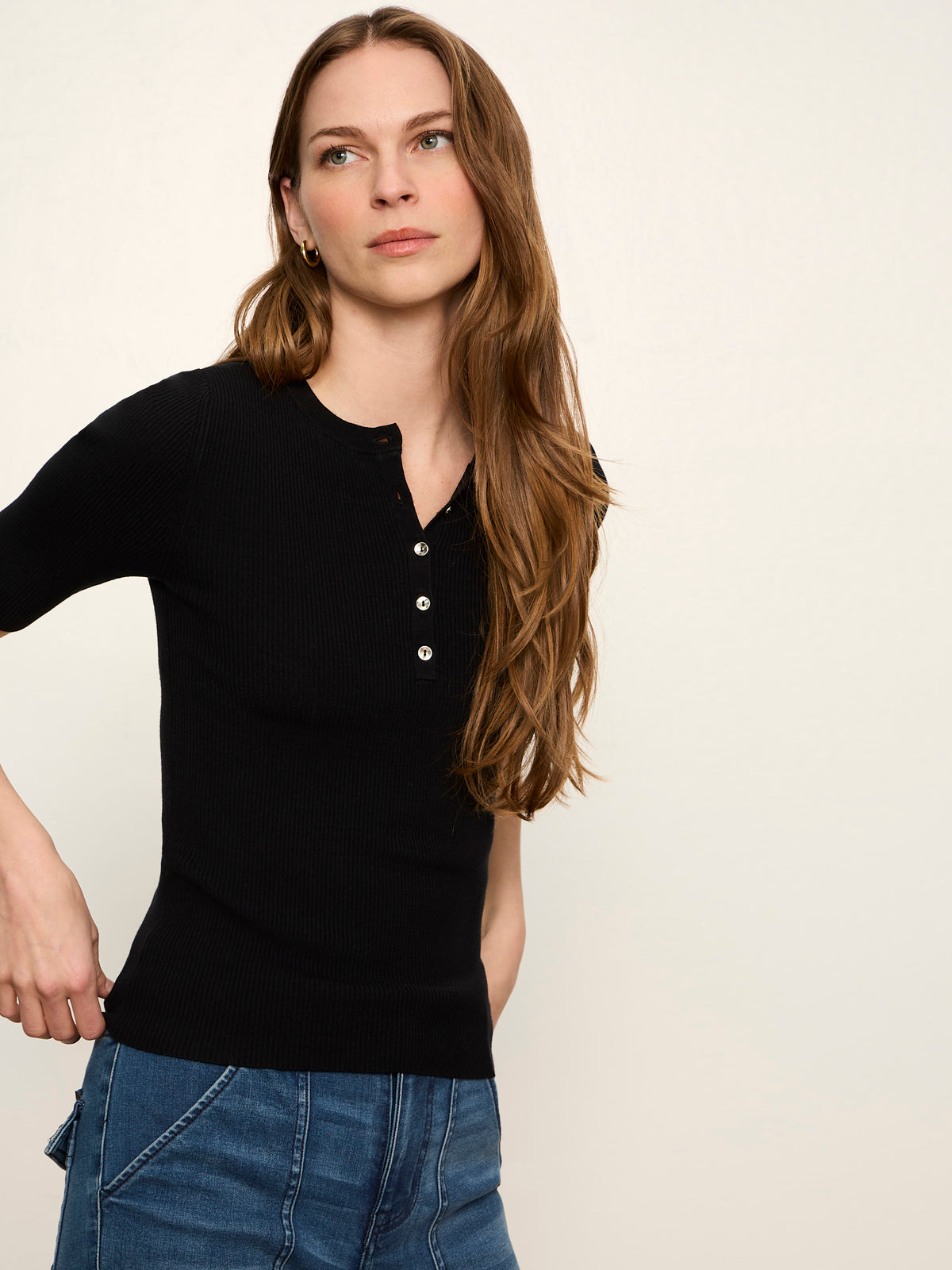 Ribbed Henley Tee Black | Sanctuary Clothing