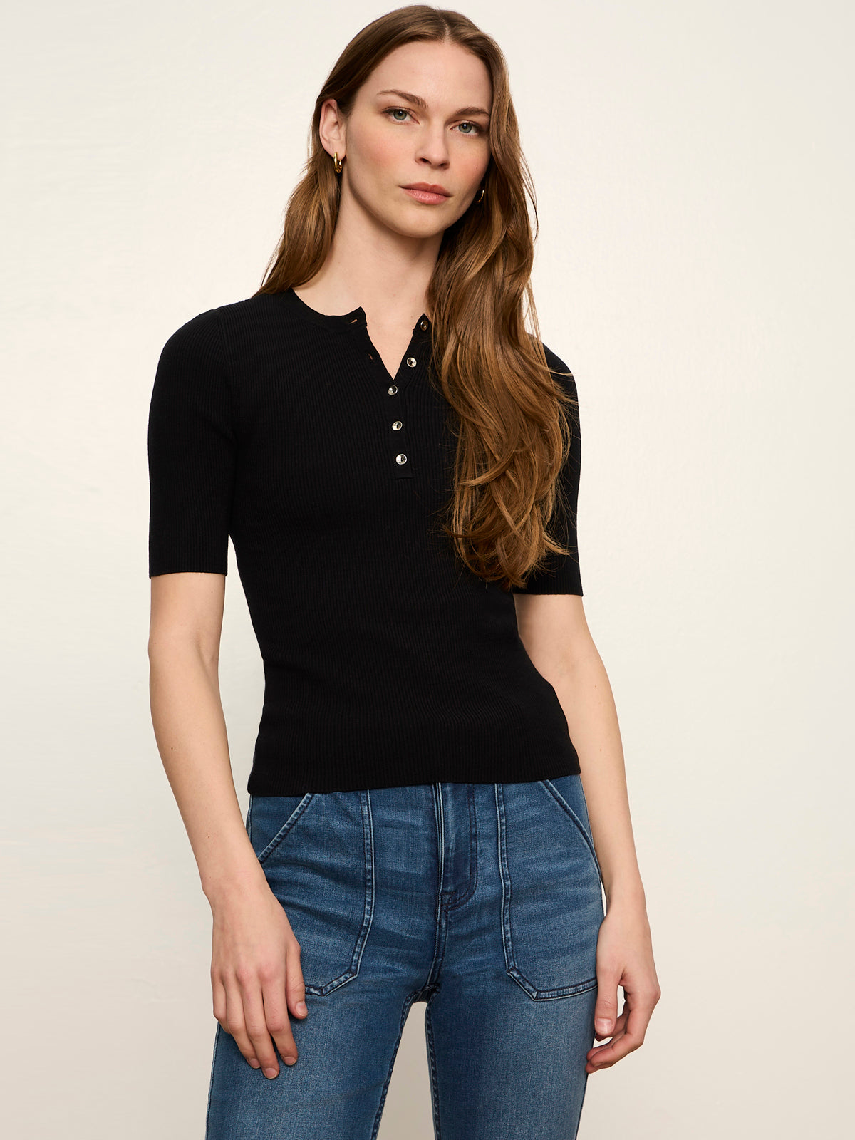 Ribbed Henley Tee Black | Sanctuary Clothing