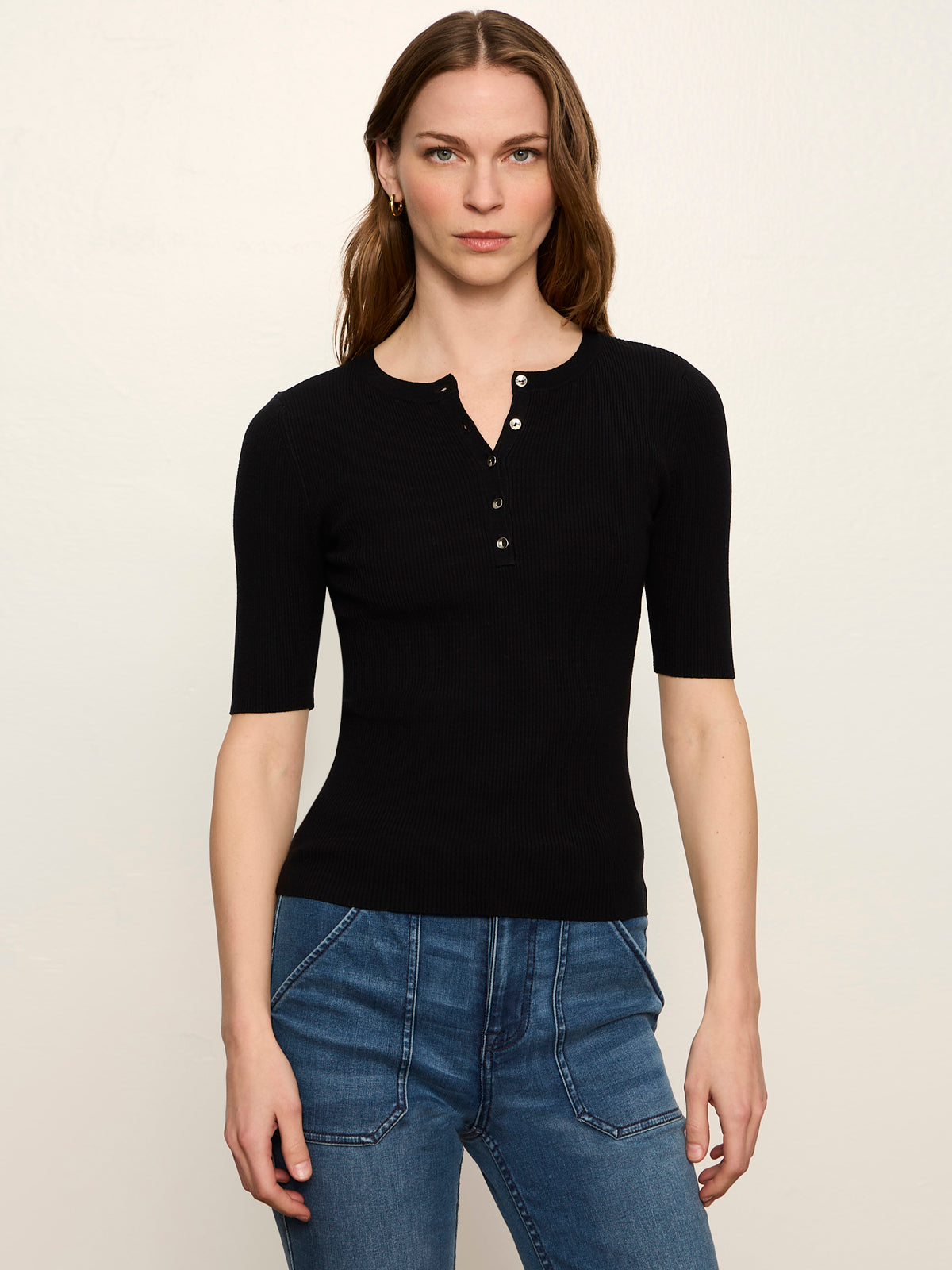 Ribbed Henley Tee Black | Sanctuary Clothing
