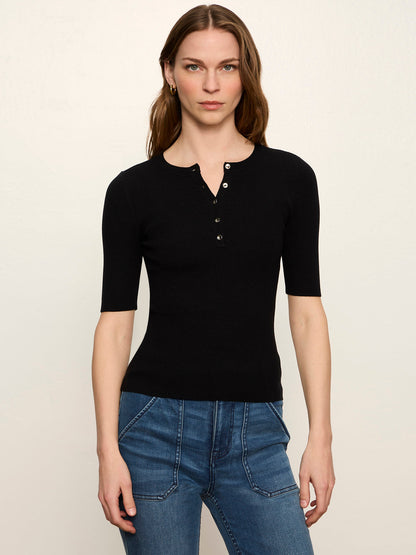 Ribbed Henley Tee Black | Sanctuary Clothing