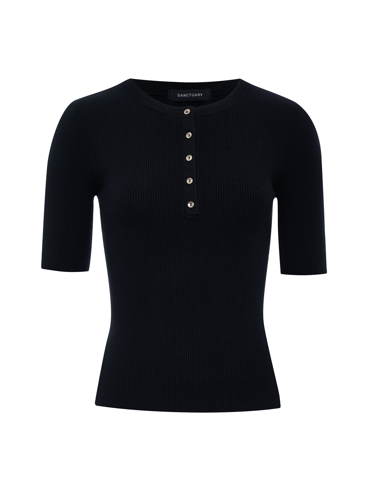Ribbed Henley Tee Black | Sanctuary Clothing