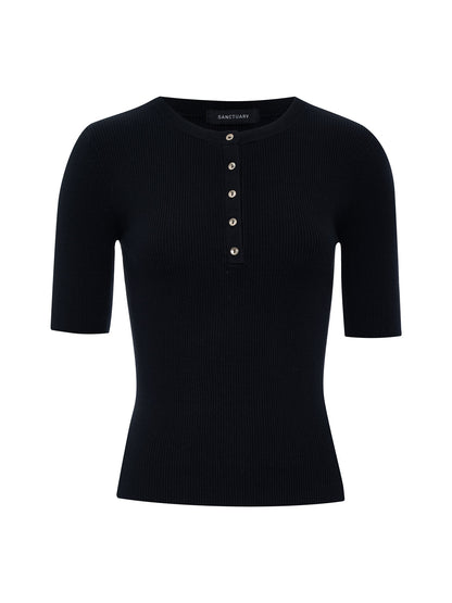 Ribbed Henley Tee Black | Sanctuary Clothing