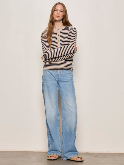 EVERYDAY HENLEY SWEATER DARK OPAL/INKSTORM STRIPE | Sanctuary Clothing
