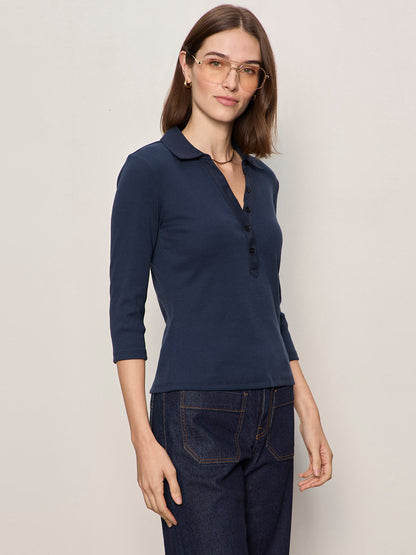 ECHO BUTTON FRONT TEE NAVY BLAZER | Sanctuary Clothing
