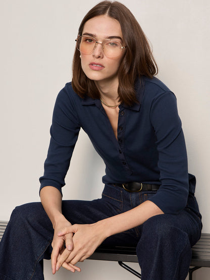 ECHO BUTTON FRONT TEE NAVY BLAZER | Sanctuary Clothing