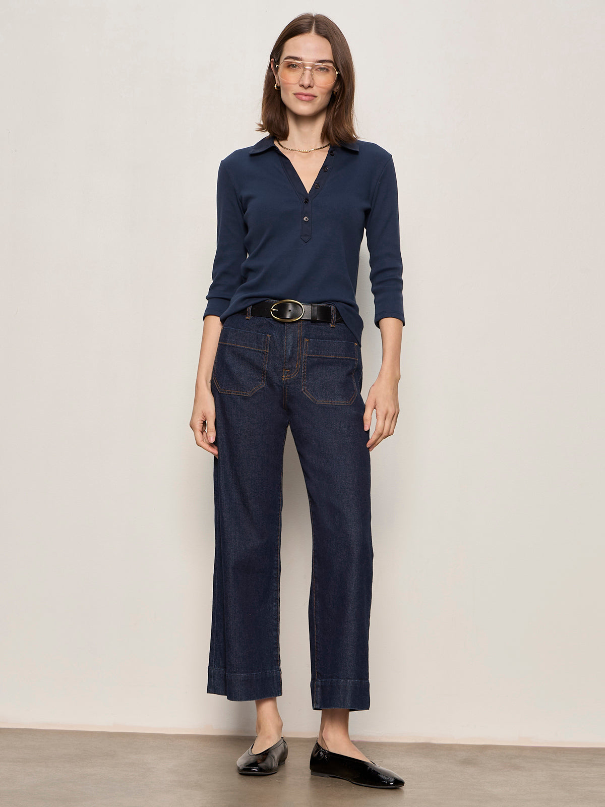 ECHO BUTTON FRONT TEE NAVY BLAZER | Sanctuary Clothing