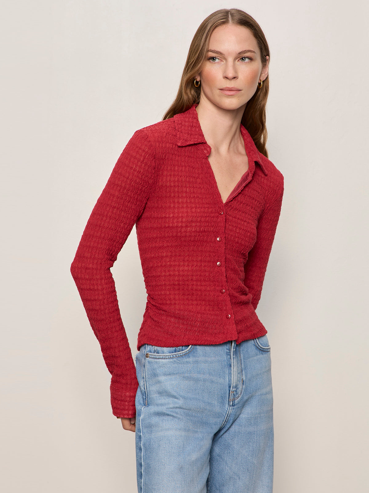 JUNO TEXTURED BUTTON FRONT RED BERRY | Sanctuary Clothing