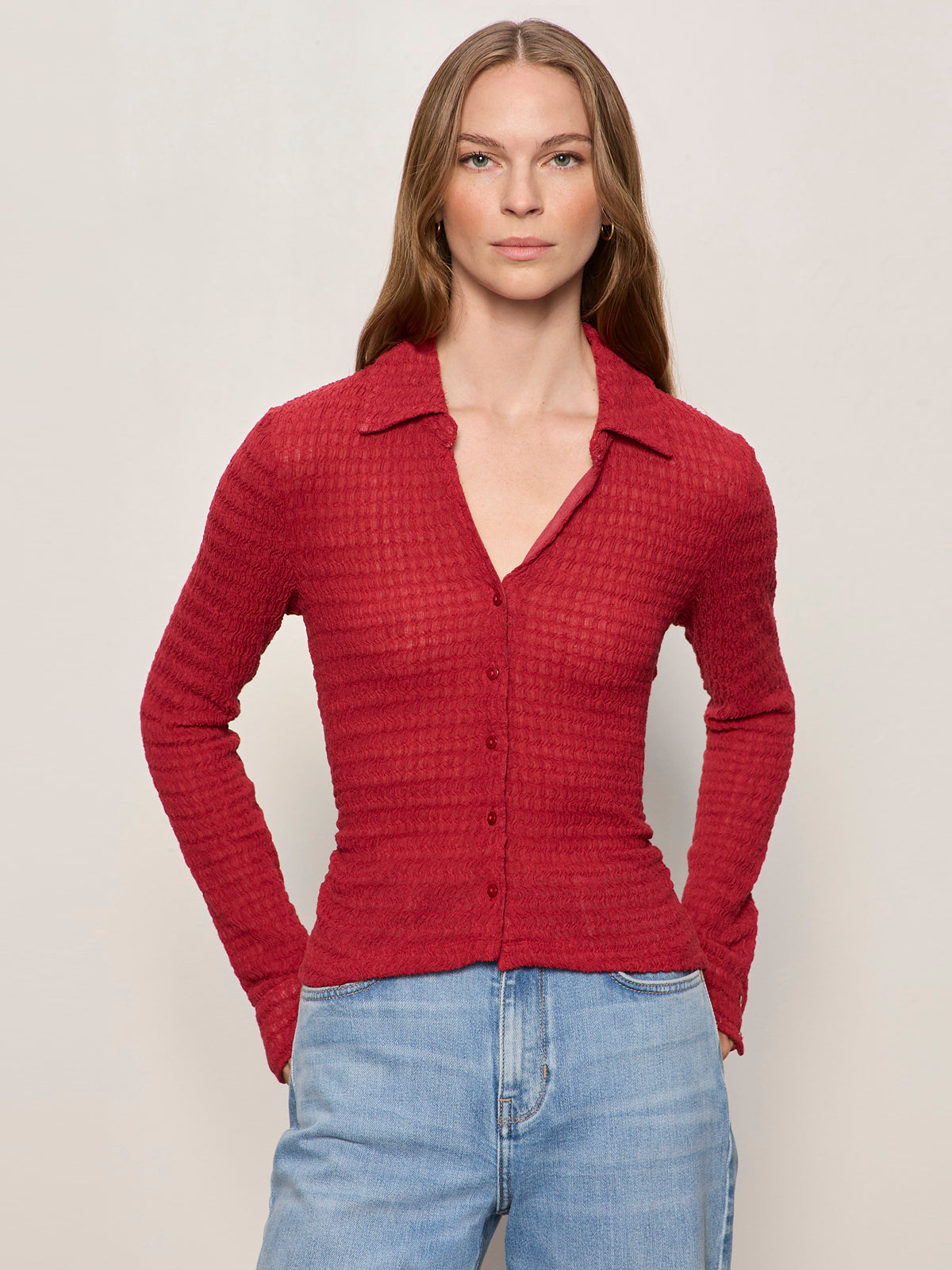 JUNO TEXTURED BUTTON FRONT RED BERRY | Sanctuary Clothing
