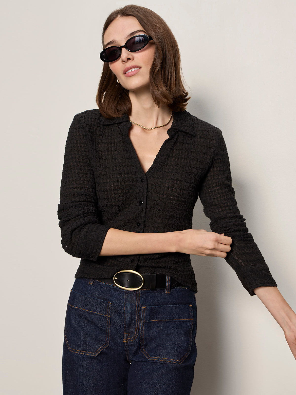 JUNO TEXTURED BUTTON FRONT BLACK | Sanctuary Clothing