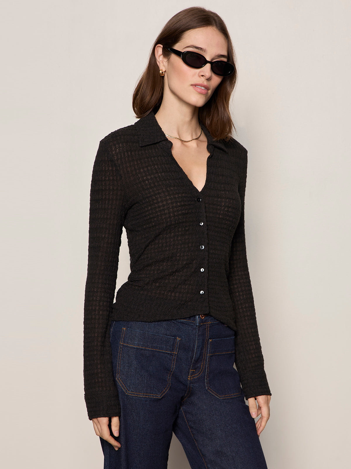 JUNO TEXTURED BUTTON FRONT BLACK | Sanctuary Clothing