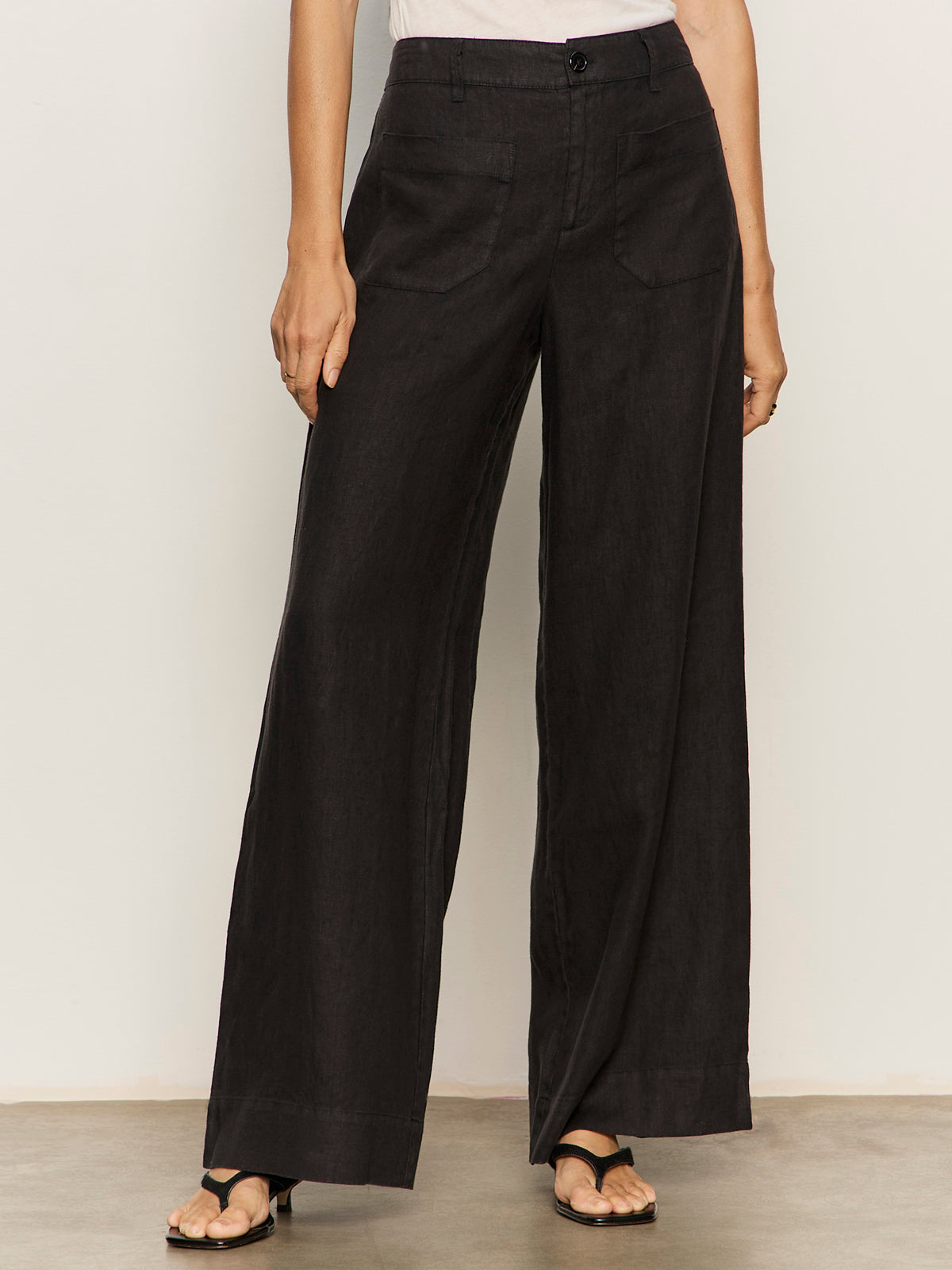 The Linen Marine Wide Leg Semi-High Rise Pant Black | Sanctuary Clothing