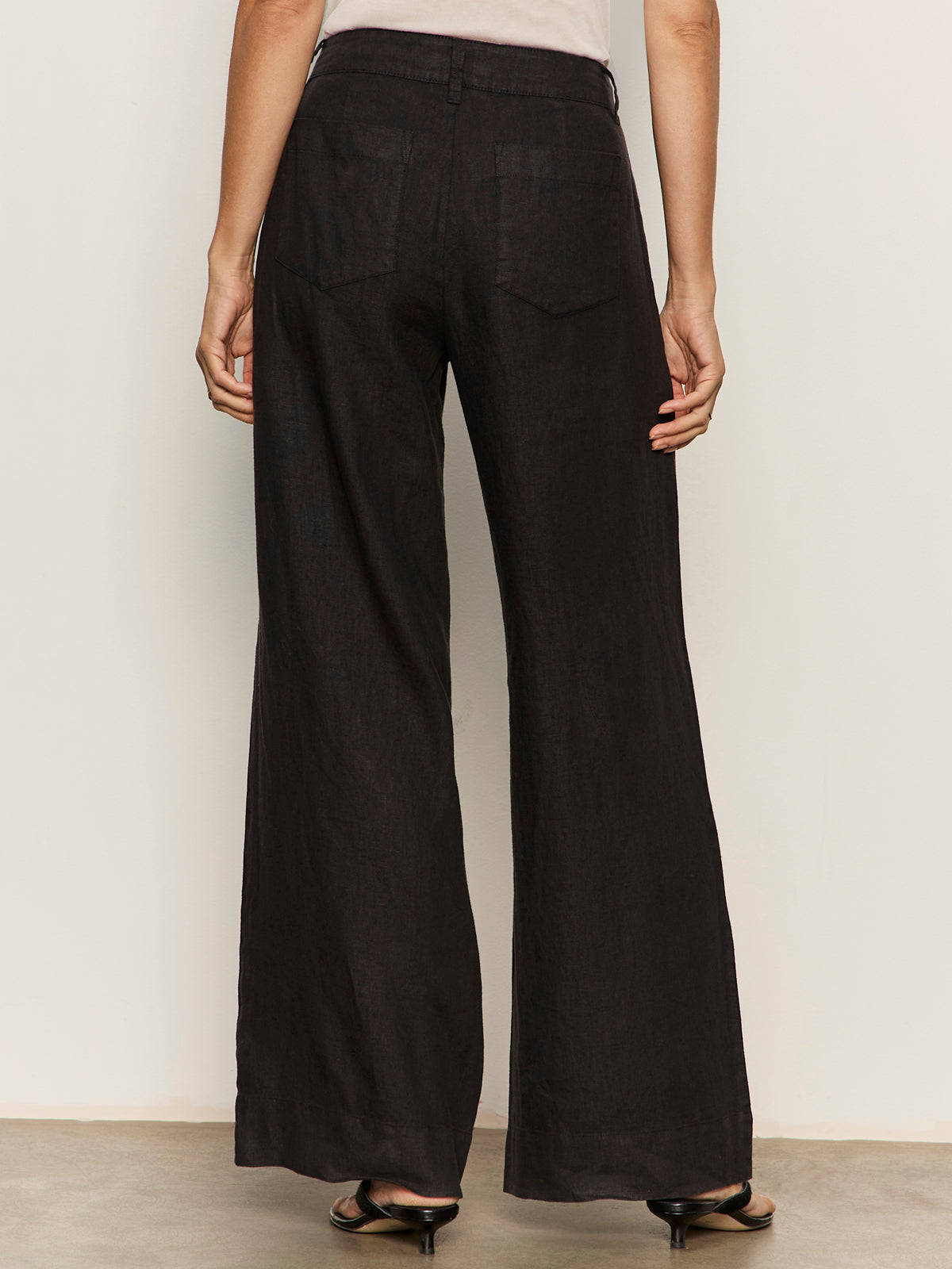 The Linen Marine Wide Leg Semi-High Rise Pant Black | Sanctuary Clothing