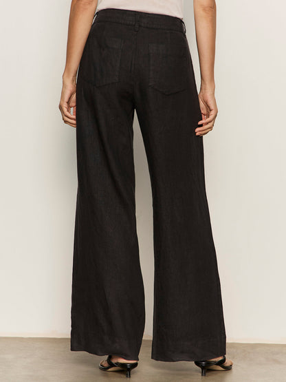 The Linen Marine Wide Leg Semi-High Rise Pant Black | Sanctuary Clothing