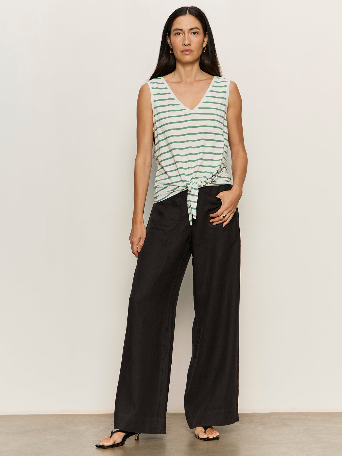 The Linen Marine Wide Leg Semi-High Rise Pant Black | Sanctuary Clothing