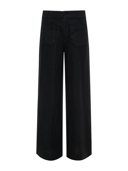 The Linen Marine Wide Leg Semi-High Rise Pant Black | Sanctuary Clothing