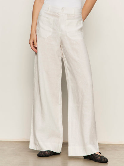 The Linen Marine Wide Leg Semi-High Rise Pant White | Sanctuary Clothing