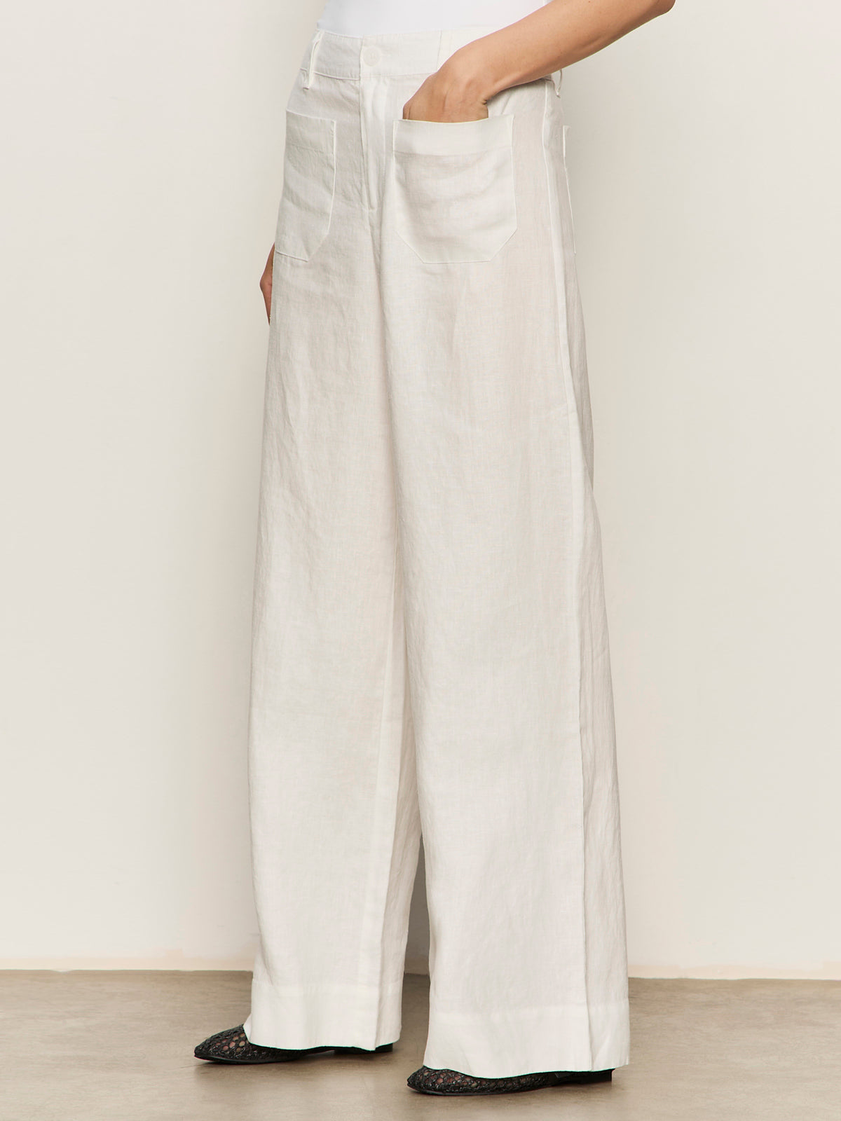 The Linen Marine Wide Leg Semi-High Rise Pant White | Sanctuary Clothing