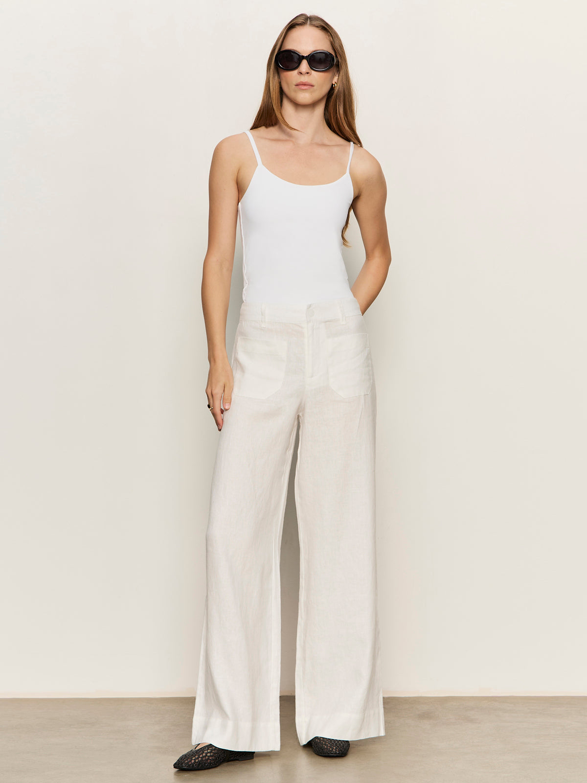 The Linen Marine Wide Leg Semi-High Rise Pant White | Sanctuary Clothing