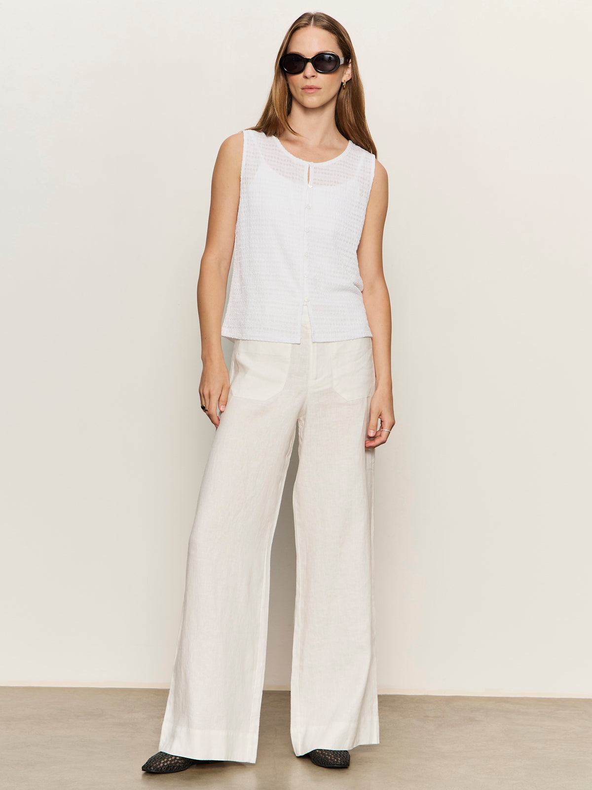 The Linen Marine Wide Leg Semi-High Rise Pant White | Sanctuary Clothing