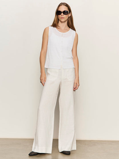 The Linen Marine Wide Leg Semi-High Rise Pant White | Sanctuary Clothing