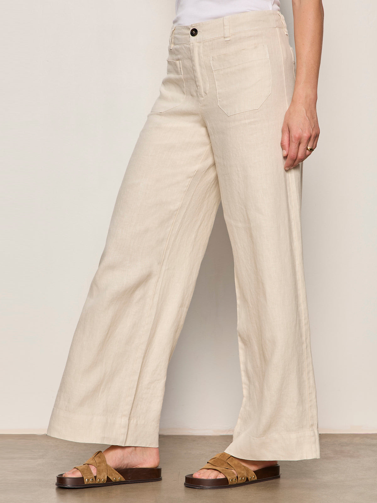 The Linen Marine Wide Leg Pant Summer Sand | Sanctuary Clothing