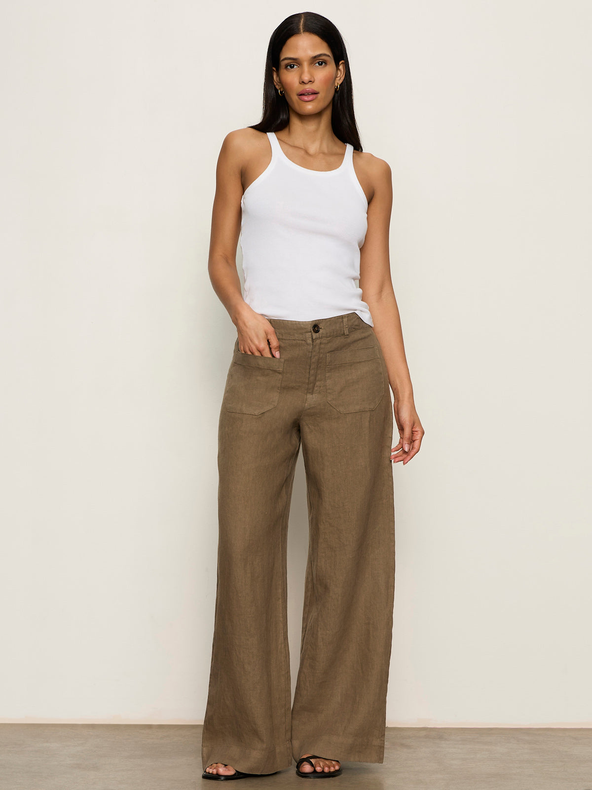 The Linen Marine Wide Leg Pant Timber | Sanctuary Clothing