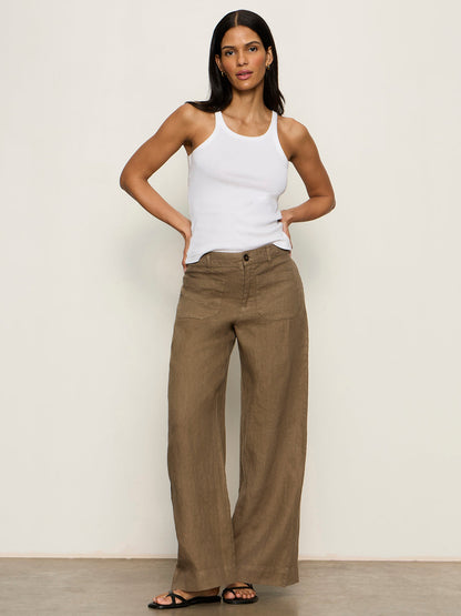 The Linen Marine Wide Leg Pant Timber | Sanctuary Clothing