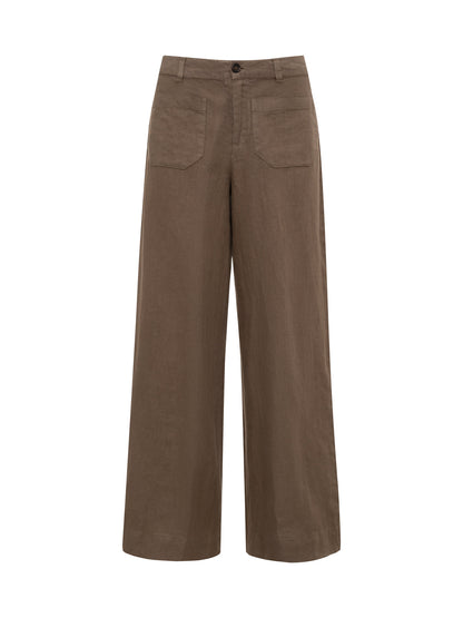 The Linen Marine Wide Leg Pant Timber | Sanctuary Clothing