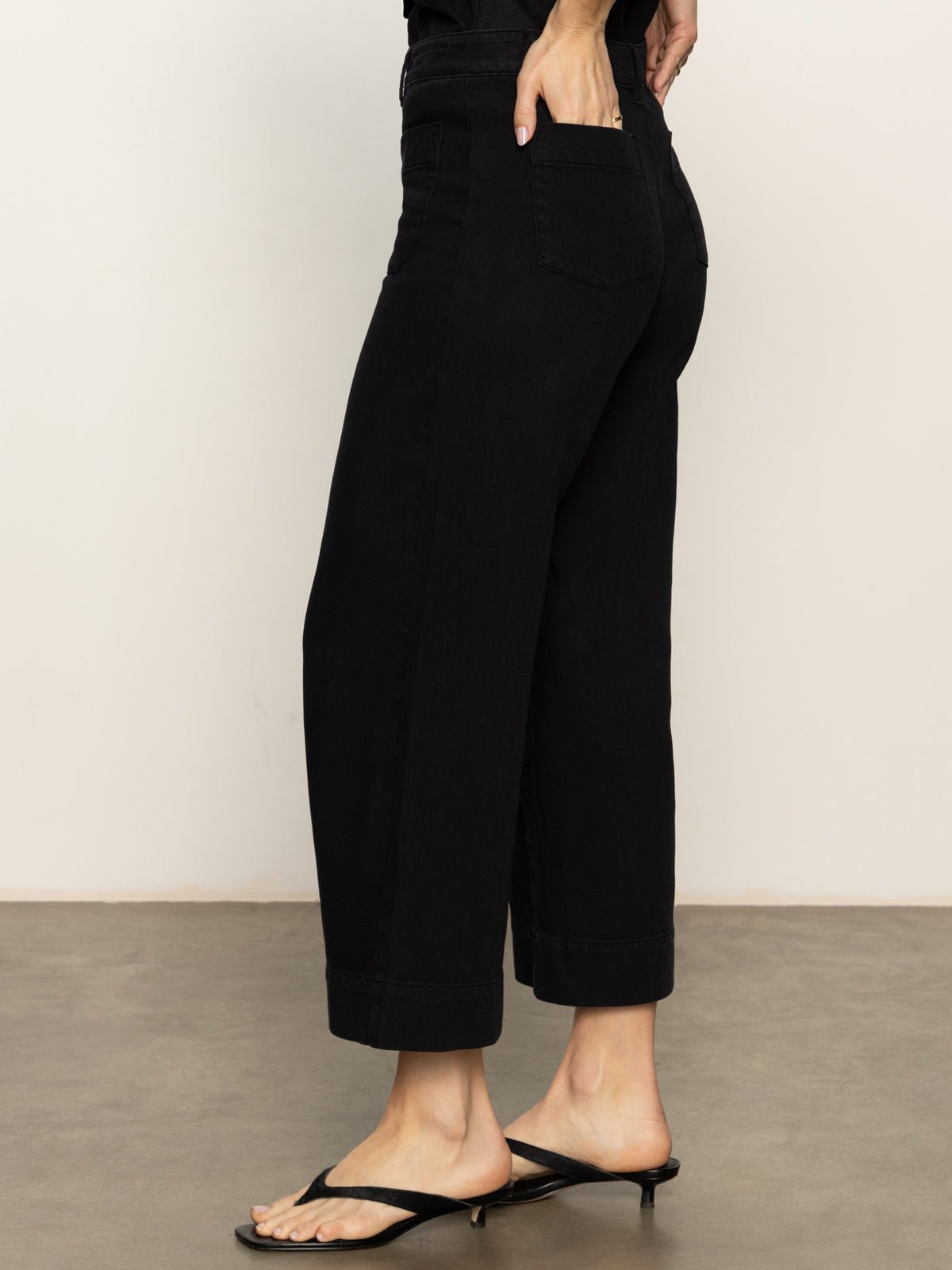 Soft Marine Wide Leg Standard Rise Crop Pant Black | Sanctuary Clothing