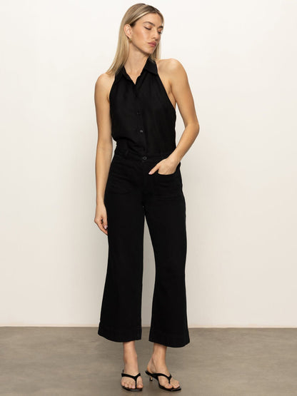 Soft Marine Wide Leg Standard Rise Crop Pant Black | Sanctuary Clothing
