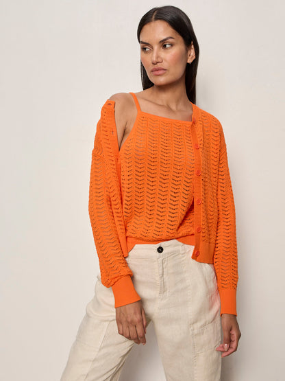 FOR KEEPS POINTELLE CARDIGAN HIBISCUS ORANGE | Sanctuary Clothing