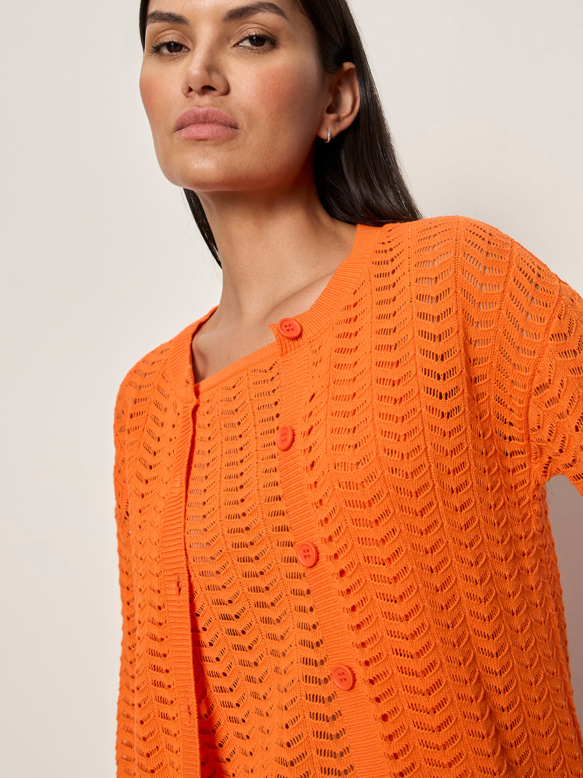 FOR KEEPS POINTELLE CARDIGAN HIBISCUS ORANGE | Sanctuary Clothing