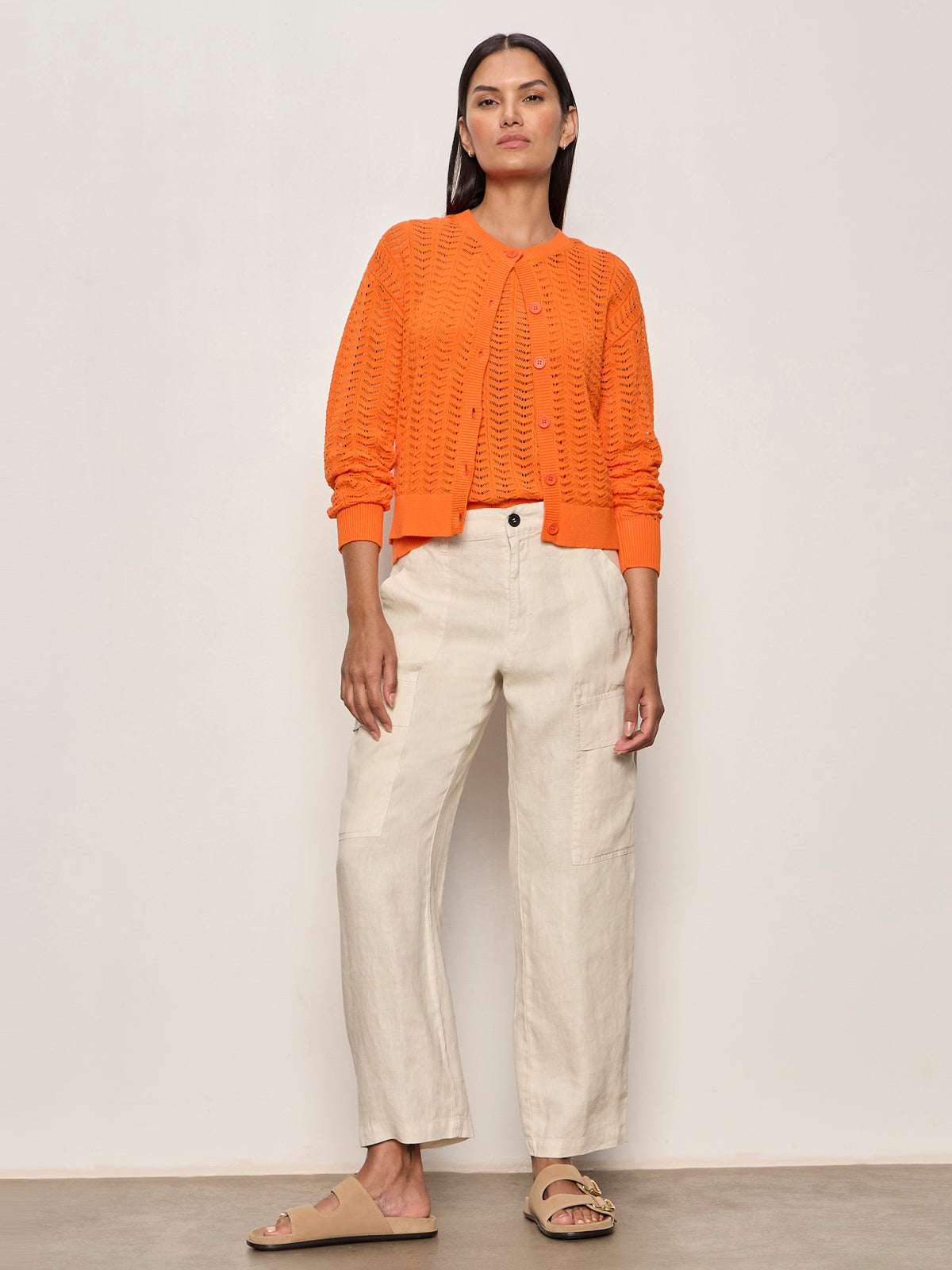 FOR KEEPS POINTELLE CARDIGAN HIBISCUS ORANGE | Sanctuary Clothing