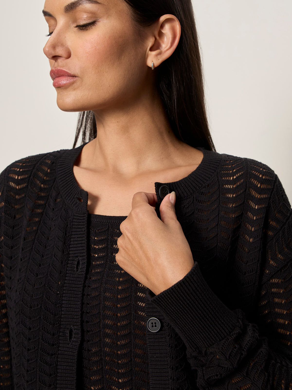 FOR KEEPS POINTELLE CARDIGAN BLACK | Sanctuary Clothing