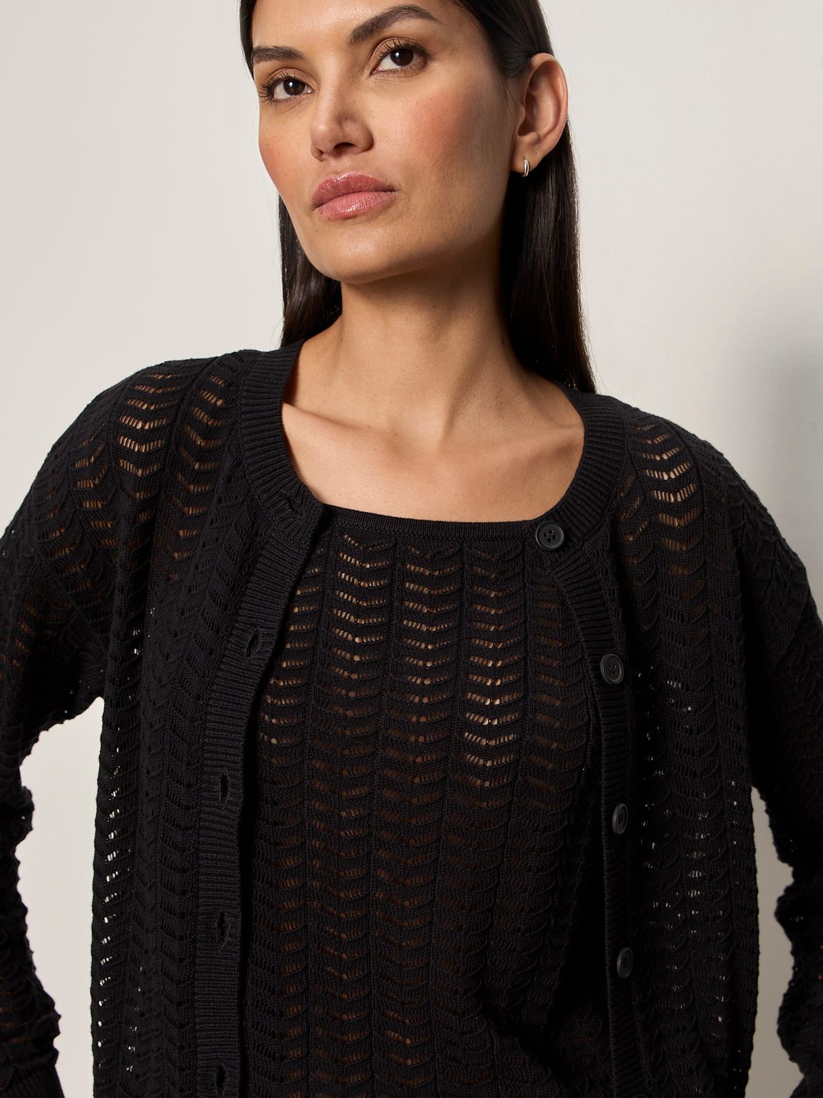 FOR KEEPS POINTELLE CARDIGAN BLACK | Sanctuary Clothing