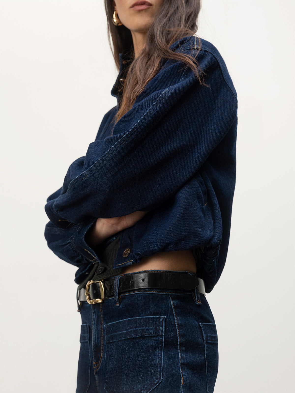 Bubble Hem Bomber Jacket Dark Denim | Sanctuary Clothing