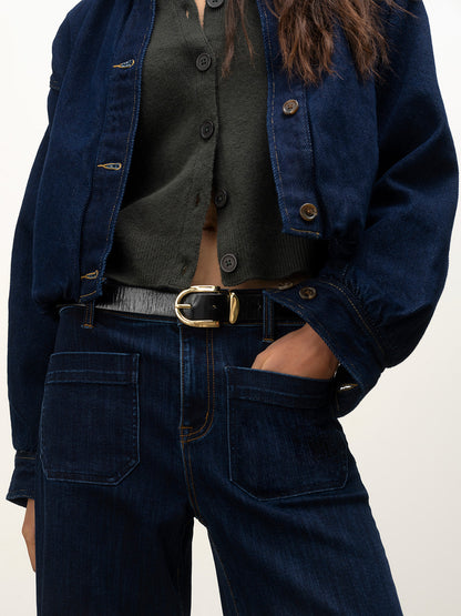 Bubble Hem Bomber Jacket Dark Denim | Sanctuary Clothing