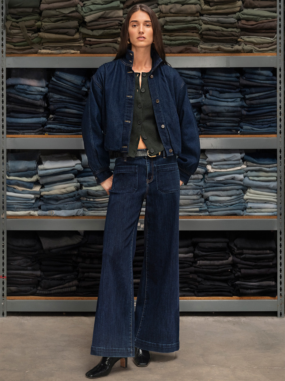 Bubble Hem Bomber Jacket Dark Denim | Sanctuary Clothing