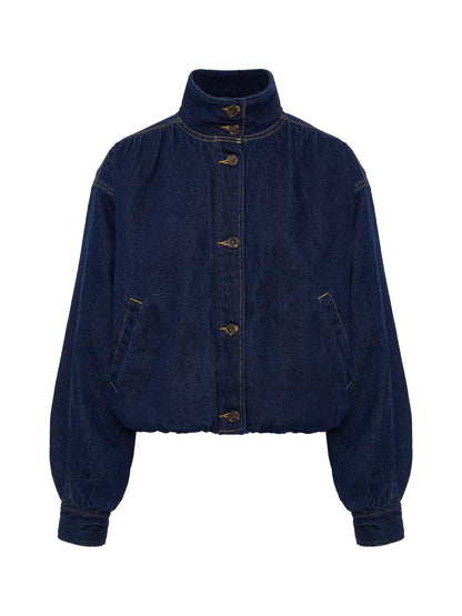Bubble Hem Bomber Jacket Dark Denim | Sanctuary Clothing