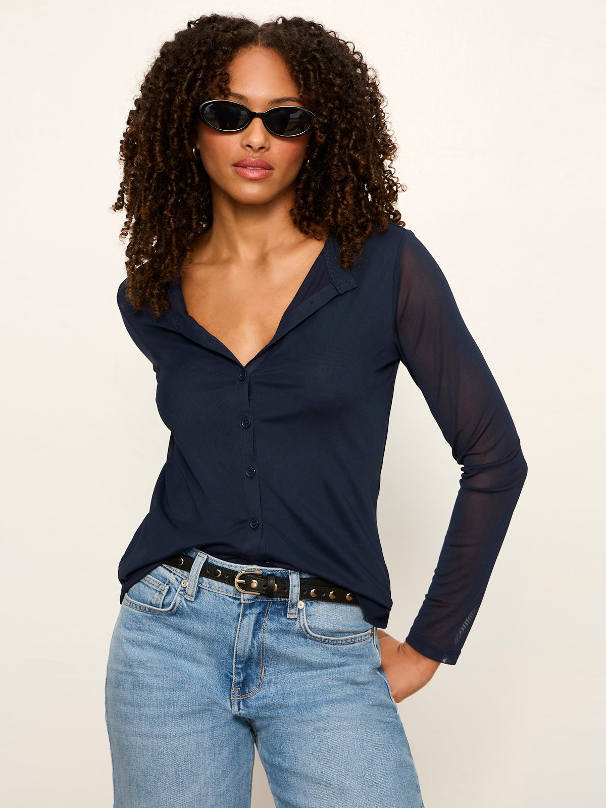 Mesh Long Sleeve Cardigan Navy Blazer | Sanctuary Clothing