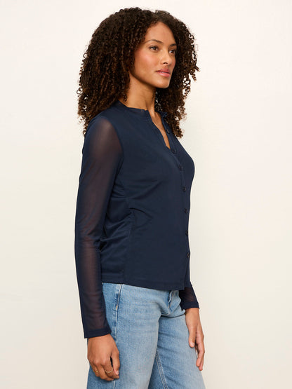 Mesh Long Sleeve Cardigan Navy Blazer | Sanctuary Clothing