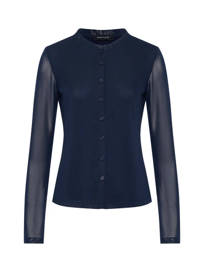 Mesh Long Sleeve Cardigan Navy Blazer | Sanctuary Clothing