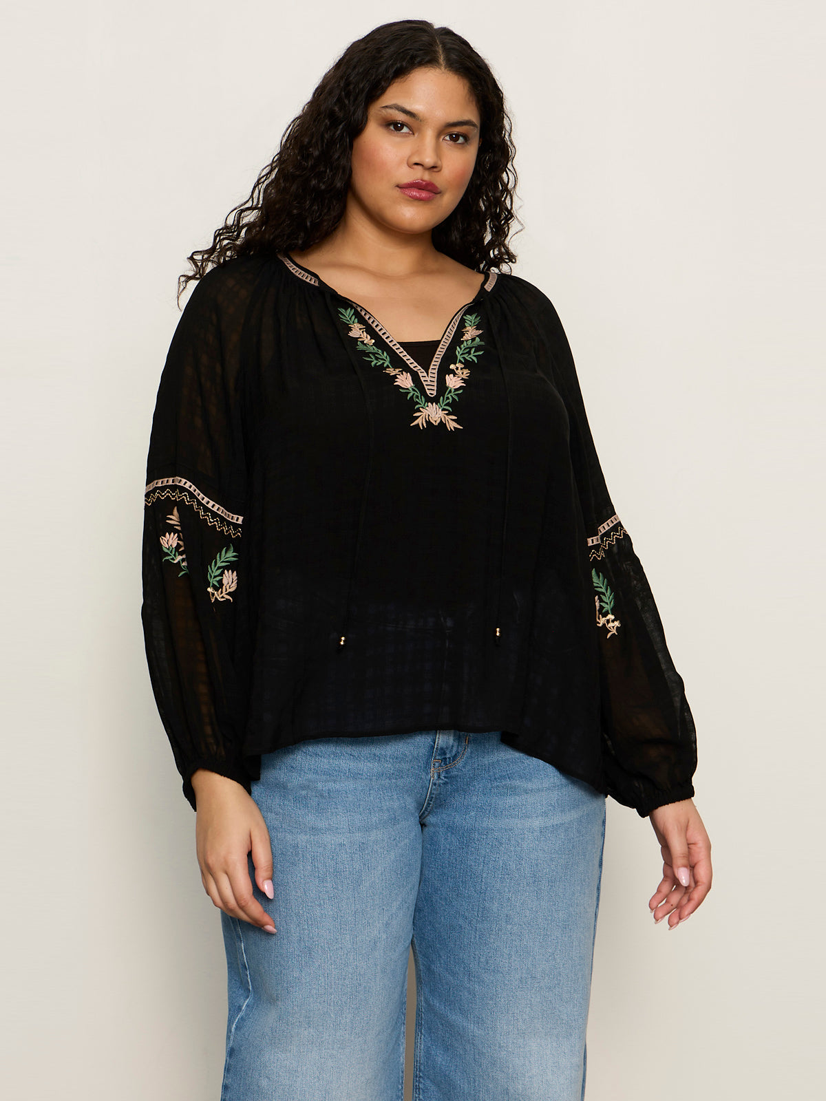 Raye Embroidered Blouse Black Extended Sizing | Sanctuary Clothing