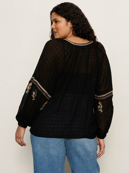 Raye Embroidered Blouse Black Extended Sizing | Sanctuary Clothing